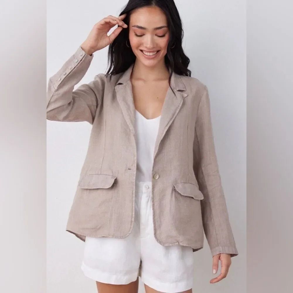 Bella Dahl Longline Linen Blazer Jacket Tan Size Large